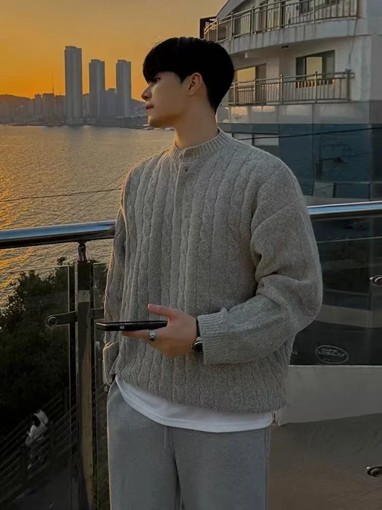 

Laid-ba Sle Henry Collar Sweater Men's Autumn Winter New Loose Simple Knitted Outerwear Korean Sle Casual Long Sve