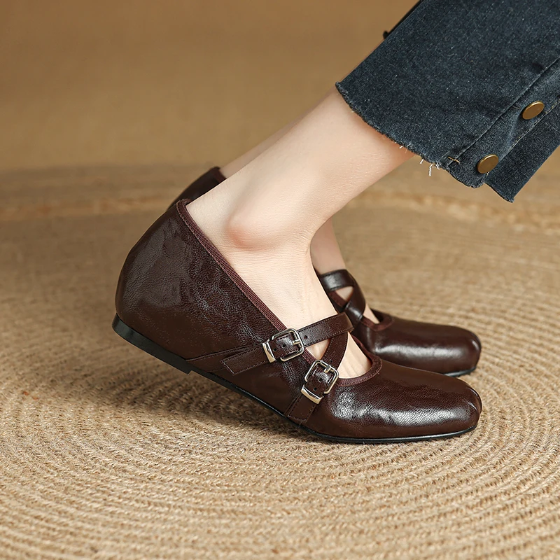

Women’s Genuine Leather French Vintage Mary Jane Flats Cross Strap Soft Ballet Style Shoes