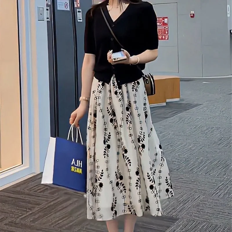 

Комплекты женские, элегантные юбки-кардиганы, комплект из 2 предметов, винтажные, уютные, женские, тонкие, до середины икры, корейская версия, Basic Mujer, популярный High Street Fit