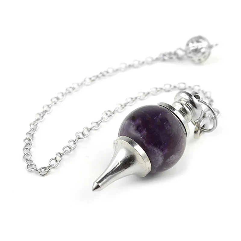 Chakra Natural Stone Crystal Pendulum Real Round Amethyst Pendant Detachable Pendulo for Dowsing Dinvination Healing Quartz X013