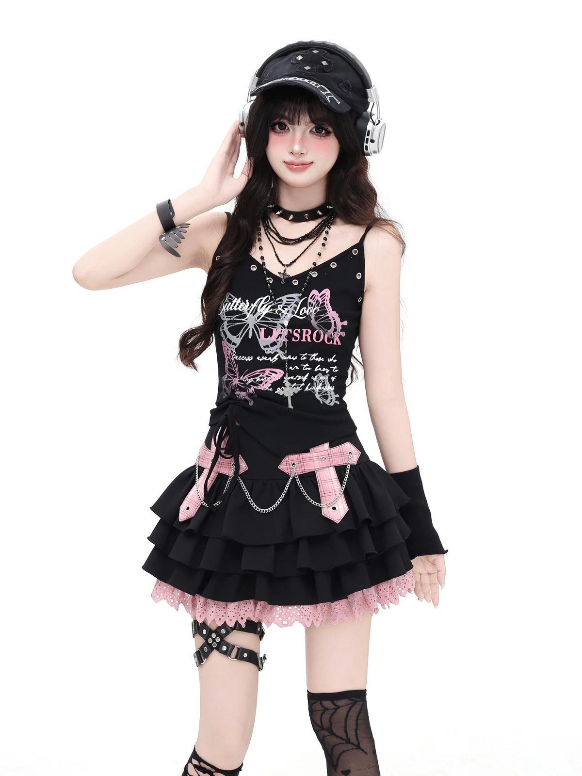 Sous-culture doux Cool filles chaudes Y2K hauts papillon imprimé trou en métal cordon mince polyvalent sans manches débardeur femmes été