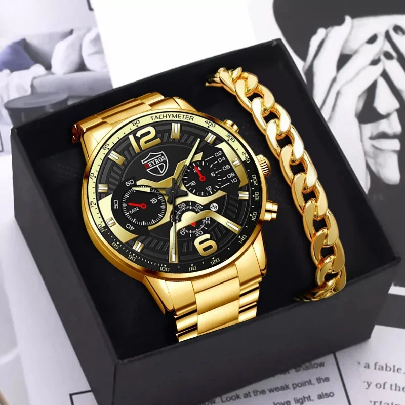 Kegllect Men Watches Business Chronograph Watch  Luxury Gold Stainless Steel Quartz Wristwatch