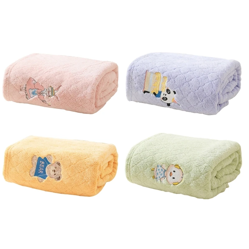 Portable Baby Bath Towel with Cartoon Embroidery Versatile Washcloth Portable Newborn Washcloth for Bathing & Relaxing