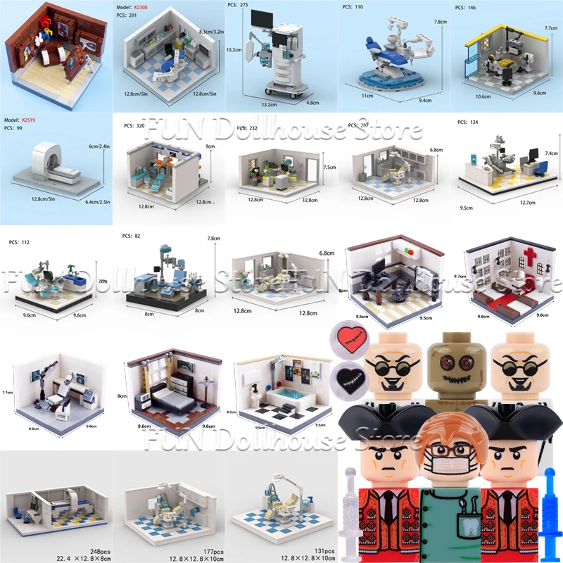 Blocs de construction MOC City Street : Hôpital, Clinique Dentaire, Église, Chambre, Ordinateur – Figurines de Docteur et Infirmière, Accessoires, Briques, Jouets, Cadeau