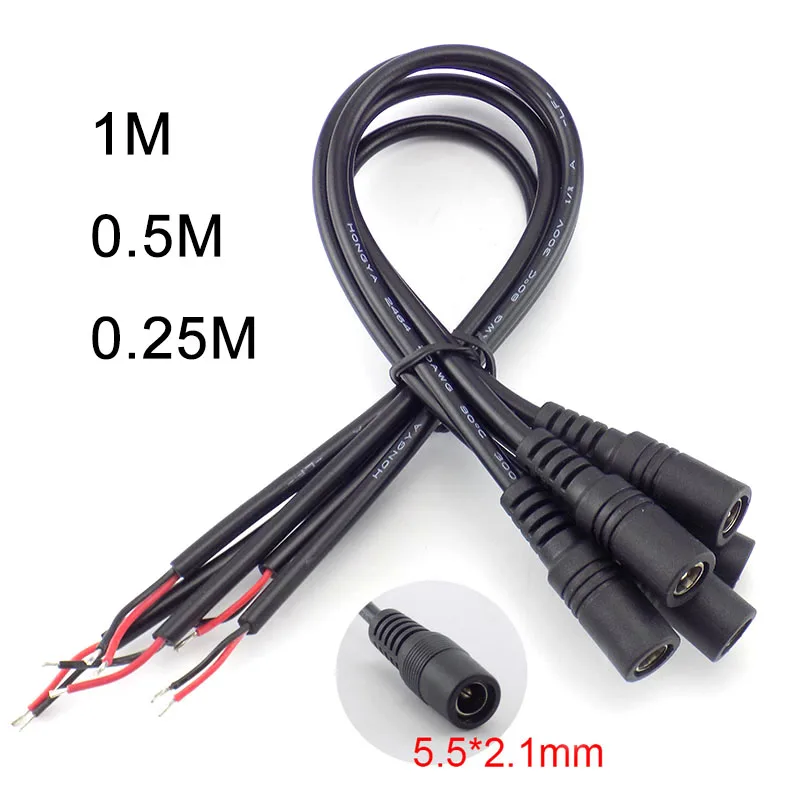 5pcs 0.25M/0.5M/1M DC 12V 5.5*2.1mm Power Cable Extension Female Connector Power Supply Adapter for CCTV Camera LED Strip Light