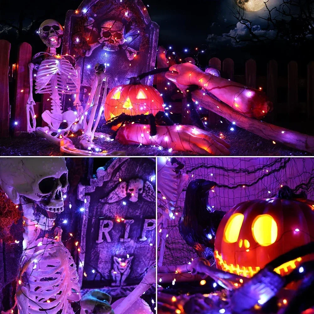 10-120m fio de cobre luzes da corda halloween roxo & laranja luz de fadas 8 modo ao ar livre rua natal guirlanda festa decoração