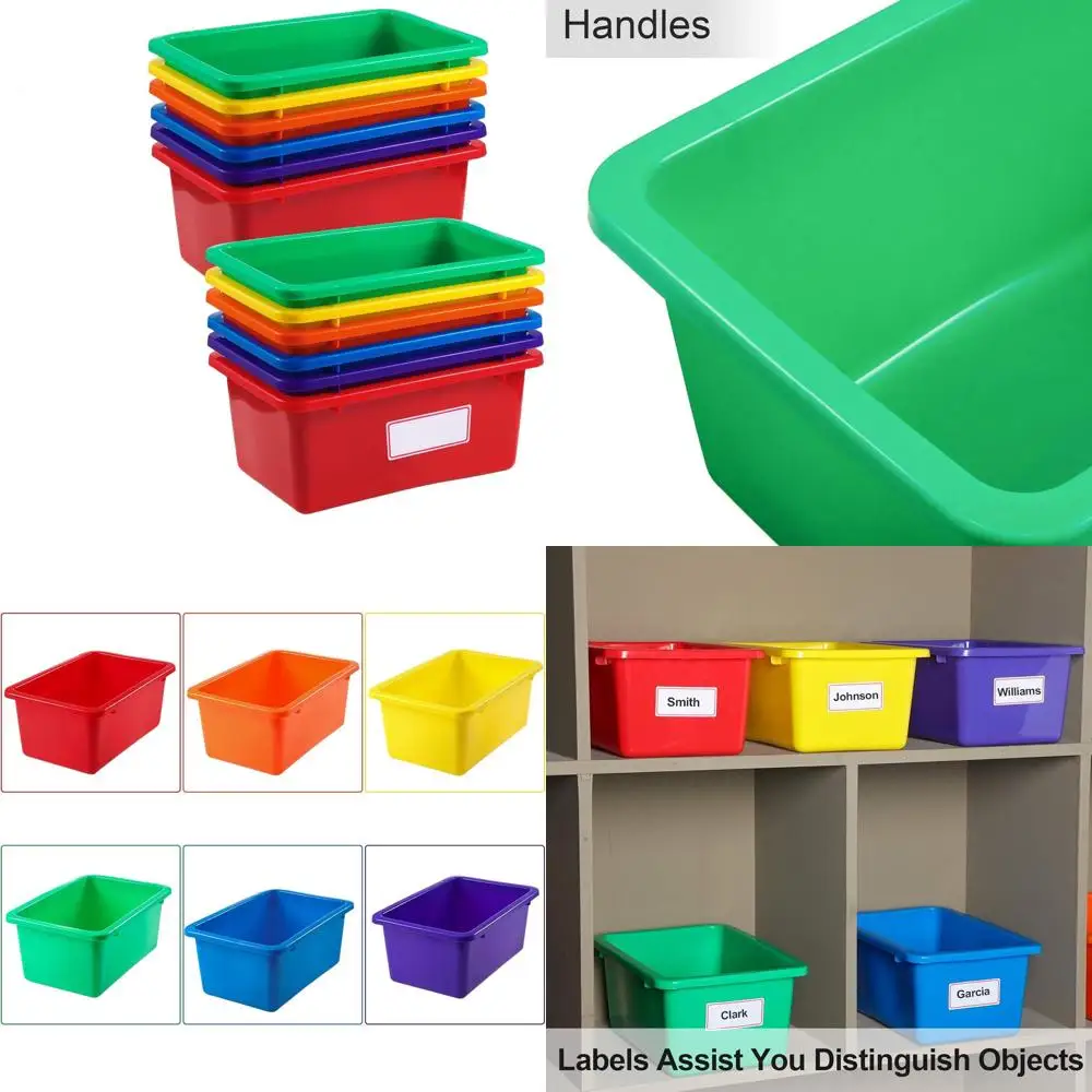 

12-Piece Plastic Storage Bins for Classroom, Office, and Home with Self-Adhesive Labels (Colorful)