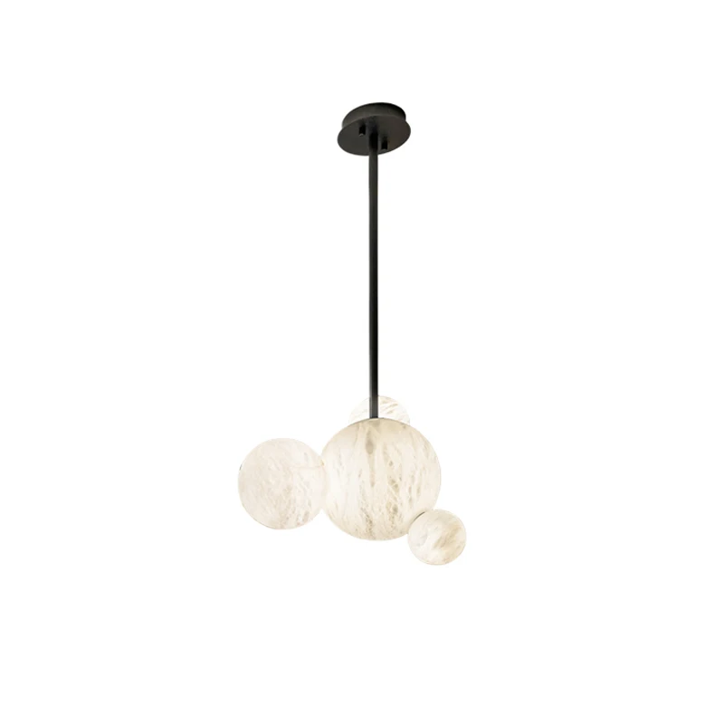 Happy Marble Time E14 LED Black 2024 Chandelier Lustre Pendant Light Alabaster Suspension Luminaire Lampen For Foyer Entry way