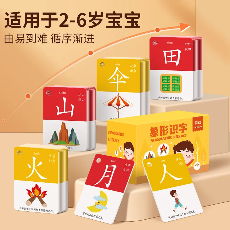 1600 Characters Chinese Pictograph Flash Cards - Complete Set Visual Learning Cards for Kids - Early Education Mandarin Toy