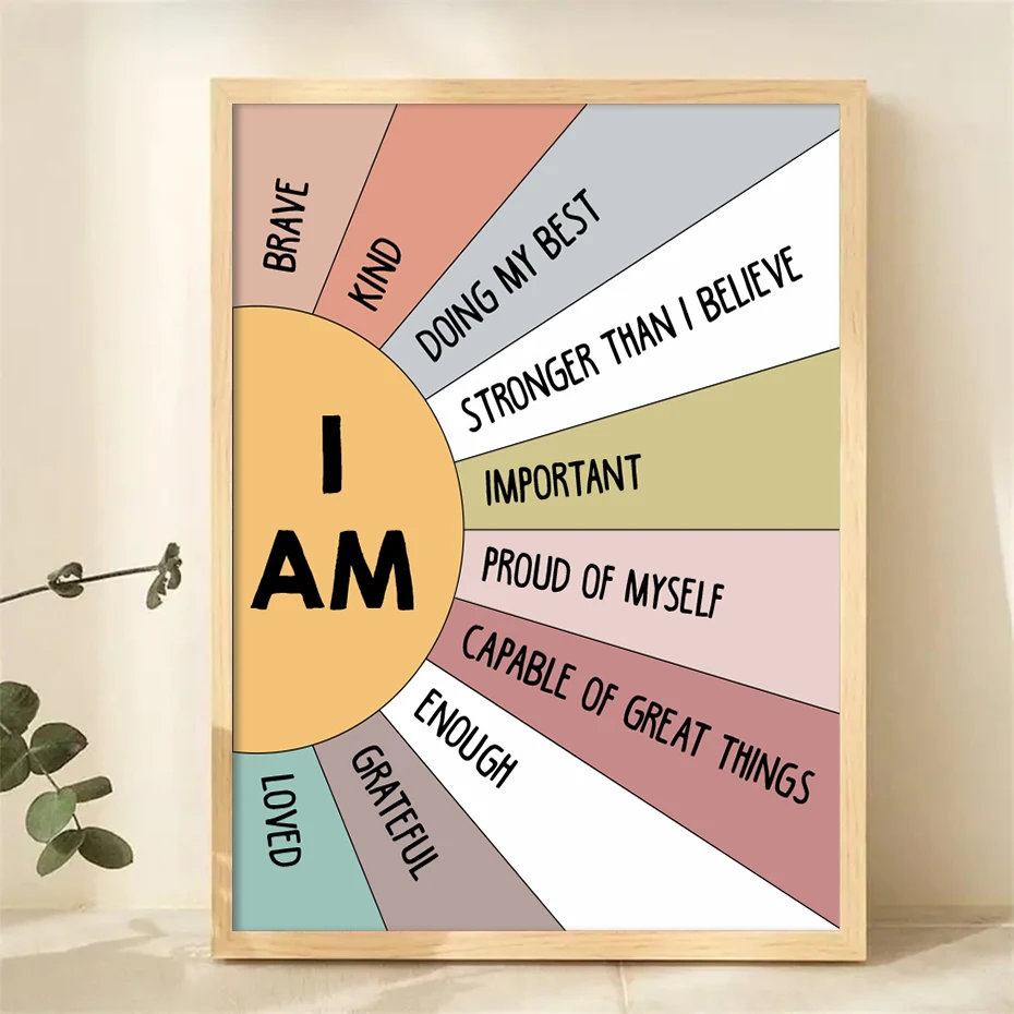 Póster bohemio con frase de afirmación positiva, cuadro sobre lienzo para pared, imagen impresa, decoración del hogar para habitación de niños, sol educativo, 1 Uds.