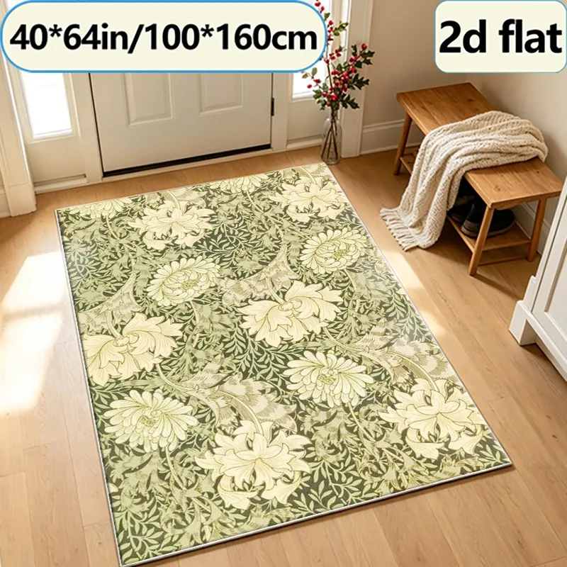 William Morris Vintage Chrysanthemum Floral Carpet, Classic Botanical Pattern Rug, Suitable for Living Room, Bedroom, and Home Floor Decoration