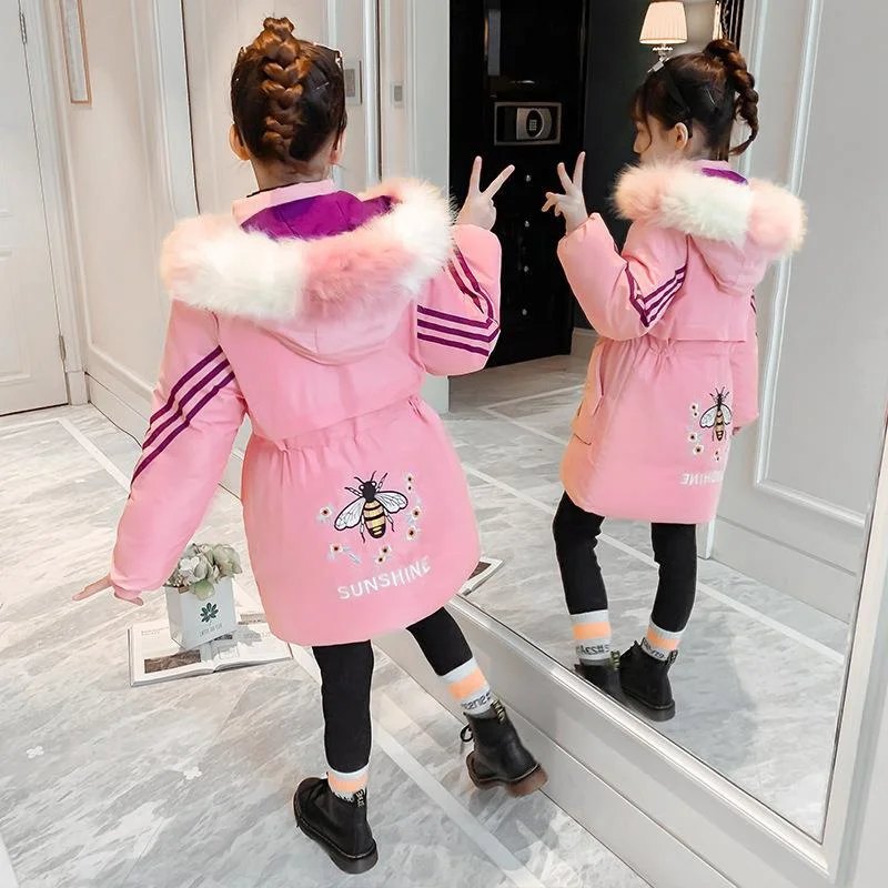 Girls Down Coat Jacket Cotton Outerwear Windbreak 2023 Furs Thicken Velvet Winter Warm Snowsuit Children\'s Clothing