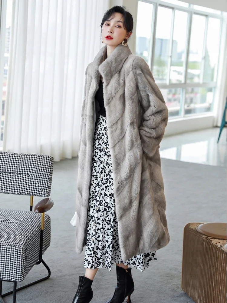 HDHOHR 2024 100% Real Mink Fur Coat Women Long High Quality Natural Mink Fur Jackets Winter Thick Warm Luxury Female Fur Parkers