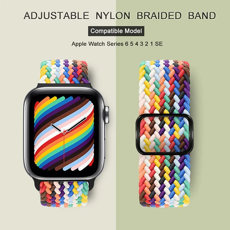 Braided Strap For Apple Watch band 44mm 40mm 45mm 41mm 49mm 38mm 42mm Elastic Loop Bracelet Iwatch Series Ultra 9 8 7 6 SE 5 3