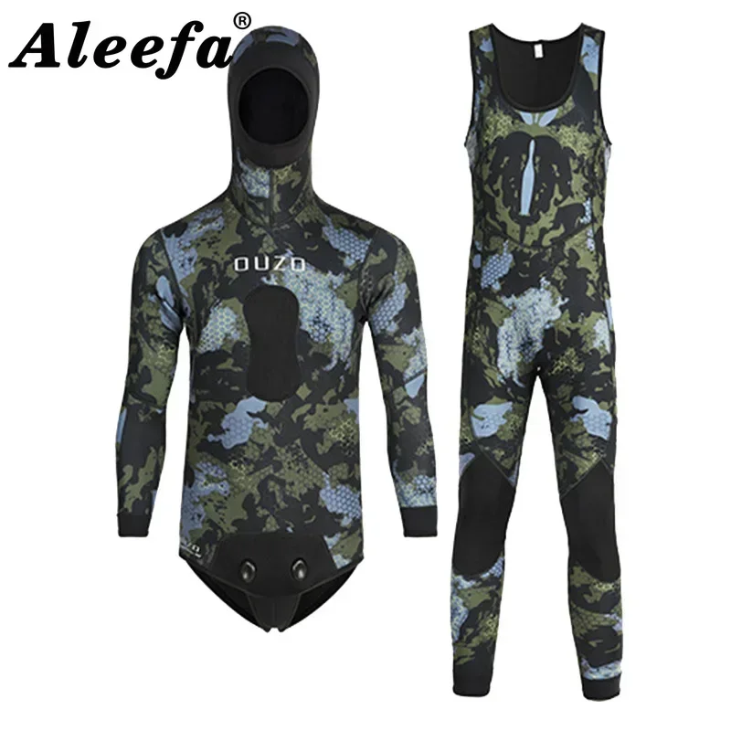 Mens Diving Suit Spearfishing Wetsuit Camouflage 3mm Neoprene Two-piece Set for Diver Surfing,Diving,Winter Swimming