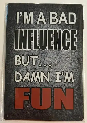 I;m A Bad Influence But Damn... I;m FUN ; Vintage Novelty Metal Sign