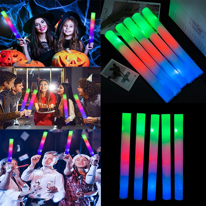 

30 шт. RGB светодиодные светящиеся пенопластовые палочки оптом, красочные светодиодные светящиеся палочки, трубка для подбадьбы, темный свет, товары для дня рождения, свадьбы и вечеринки