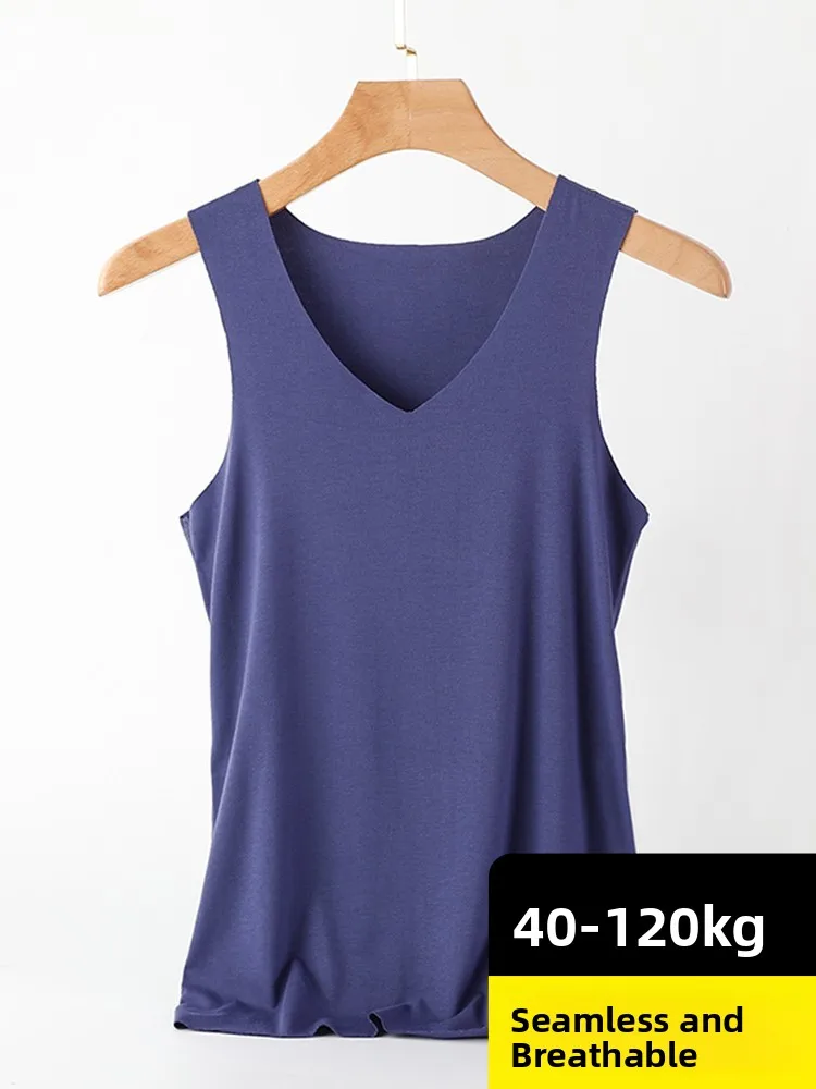 

Men's Modal Seamless Vest Large Size V-neck Sleeveless Thin Breathable Underwear Top without Shoulder Pads Summer Basic Shirt