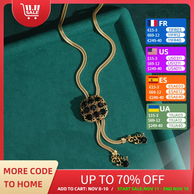 

Vintage Black Zircon Long Necklaces For Women Pendant Snake Chain Luxury High Quality Jewelry Designer Charms Thanksgiving 2025