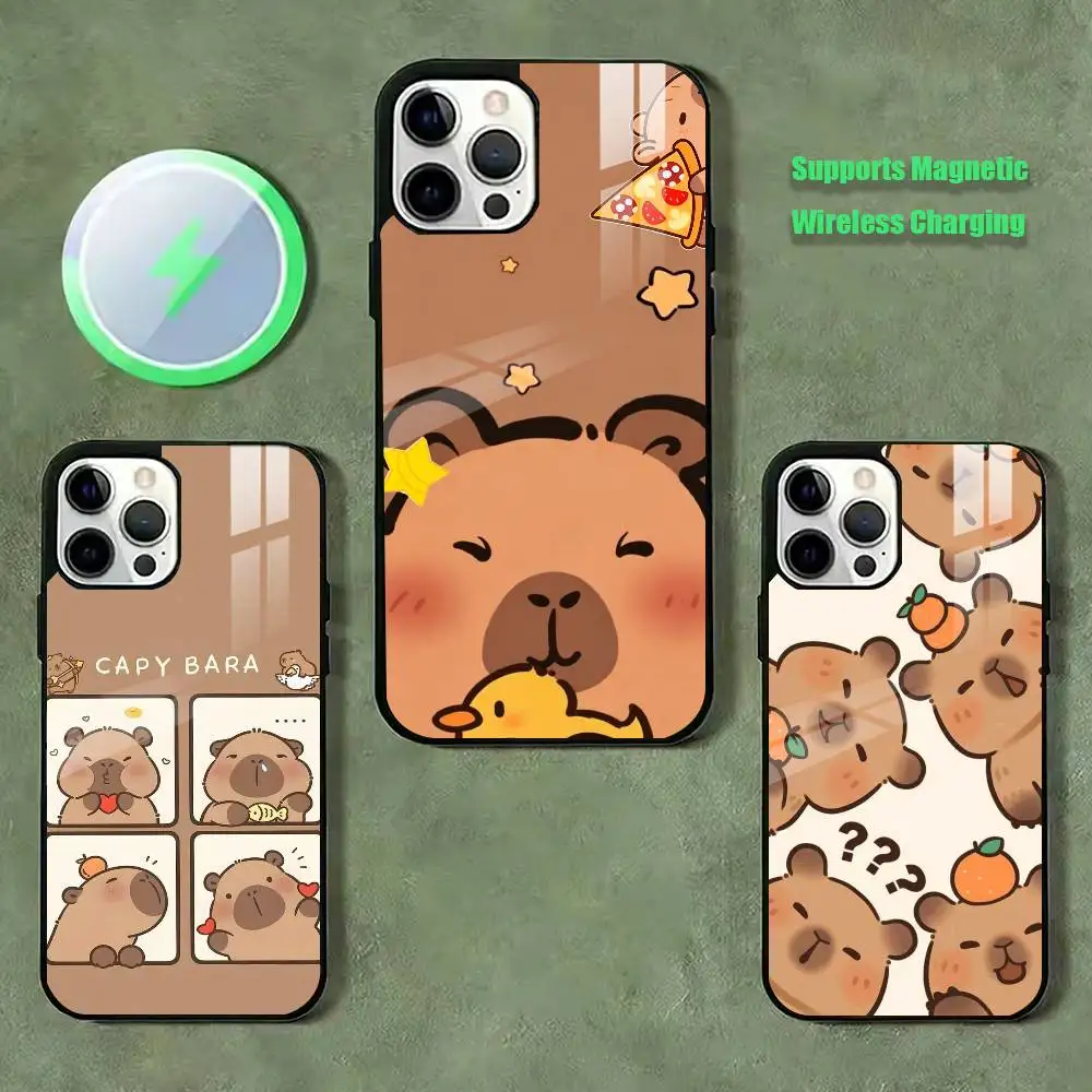 

Cute Chill Capybara Art Phone Case For iPhone17,16,15,14,13,12,11 Plus,Pro Compatible with magnetic wireless charging