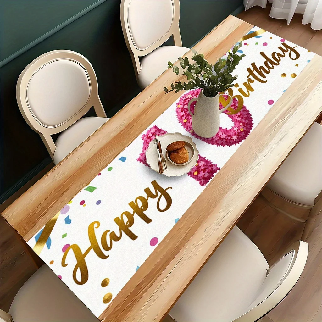 10th Birthday Table Cover with Balloon Confetti, Polyester Rectangle Table Runner, Party Holiday Decor