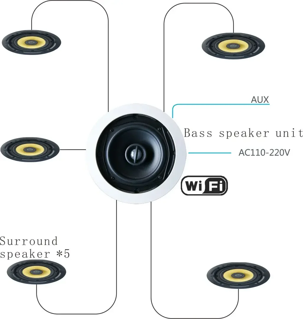 

home theater system.5.1 WIFI speaker Multi-room family background music system. Support mobile APP control.