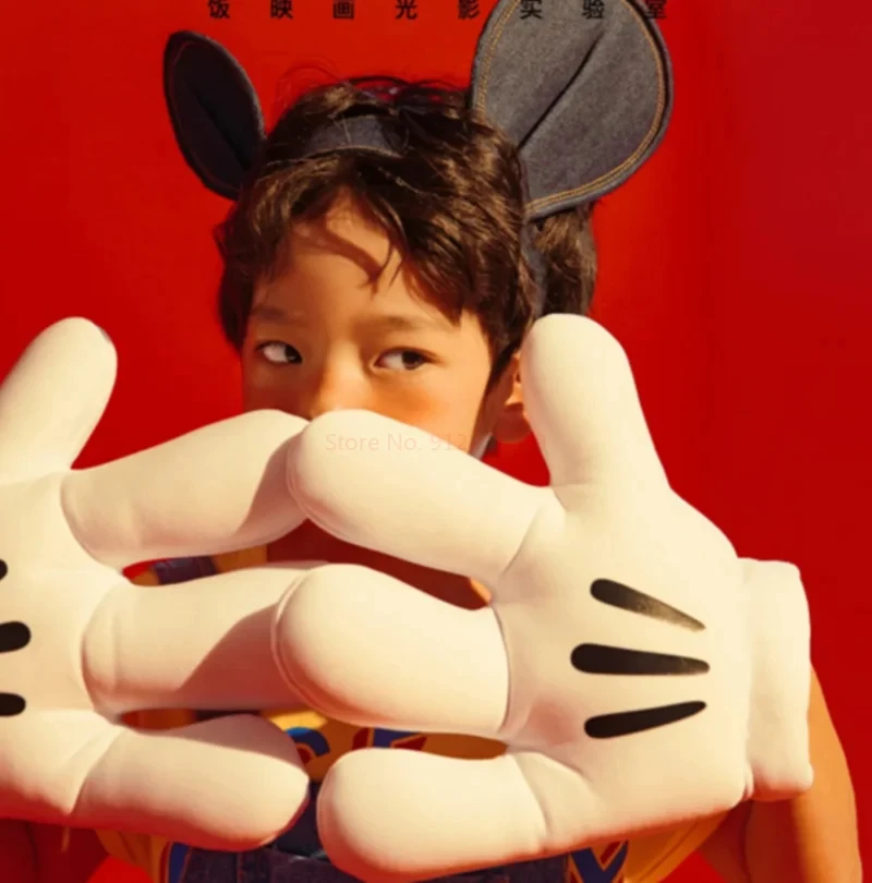 Disney-guantes de peluche de mickey mouse, manoplas divertidas de pata grande para Cosplay, guantes blancos para actuación, accesorios para muñecas, regalo de juguete