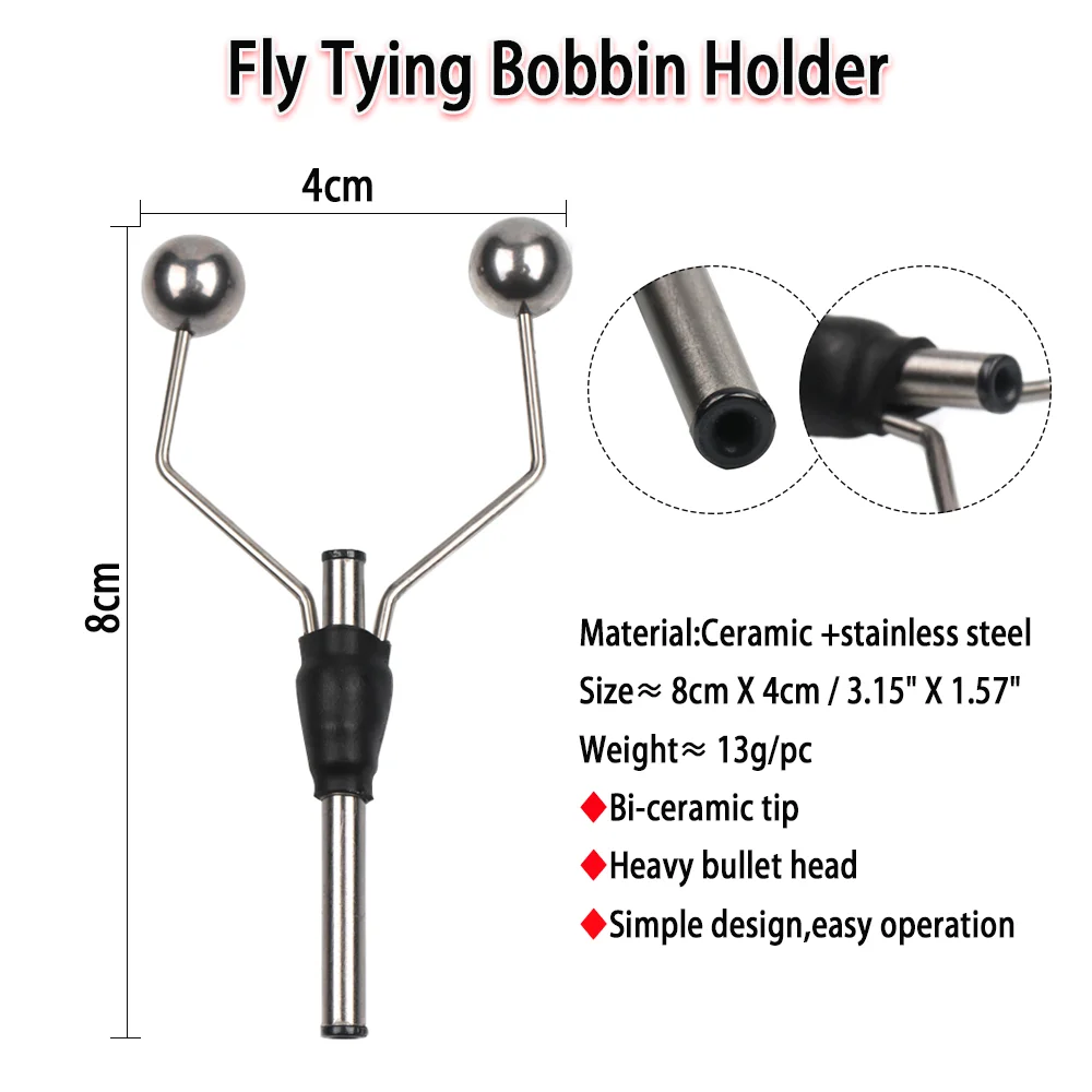 Vampfly Bi-Ceramic Tip Bobbin Holder Stainless Steel Bullet Head Fly Tying Tool Fishing Fly Hook Jig Lure Tying Thread Holder