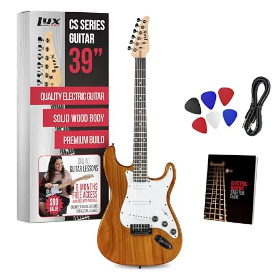 

CS 39 Electric Guitar Kit for Beginner Intermediate Pro Players with Guitar Amp Cable 6 Picks Learners Guide Solid Wood Body Vo