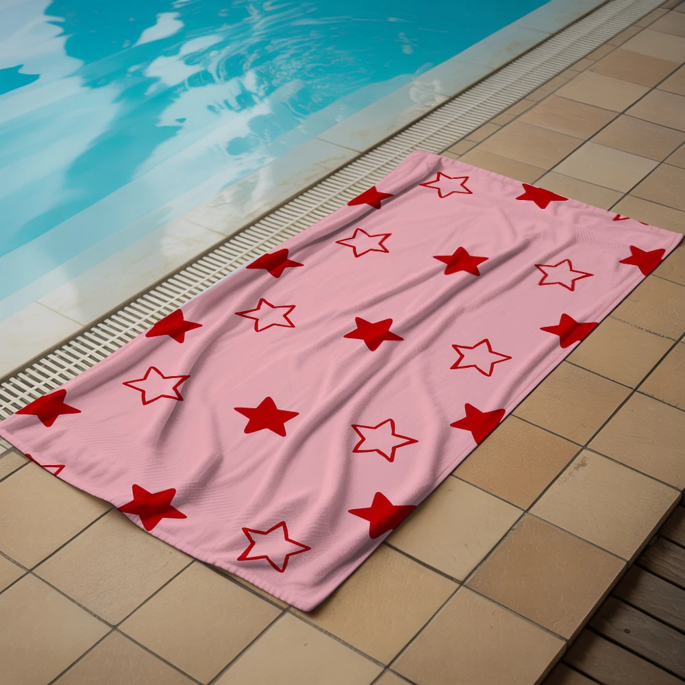 Blush Star Motif Soft Portable Travel Towel Unisex Ultra Lightweight Microfiber Oversized Sand Free Quick Dry Beach Towel