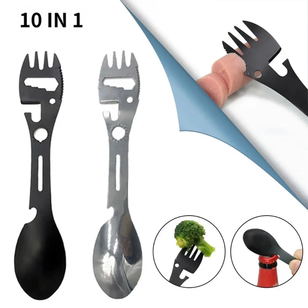 Picnic Cookware Stainless Spoon Camping Tableware Picnic Tableware 10 In 1 Fork Spoon Bottle Opener Multifunctional Spoon