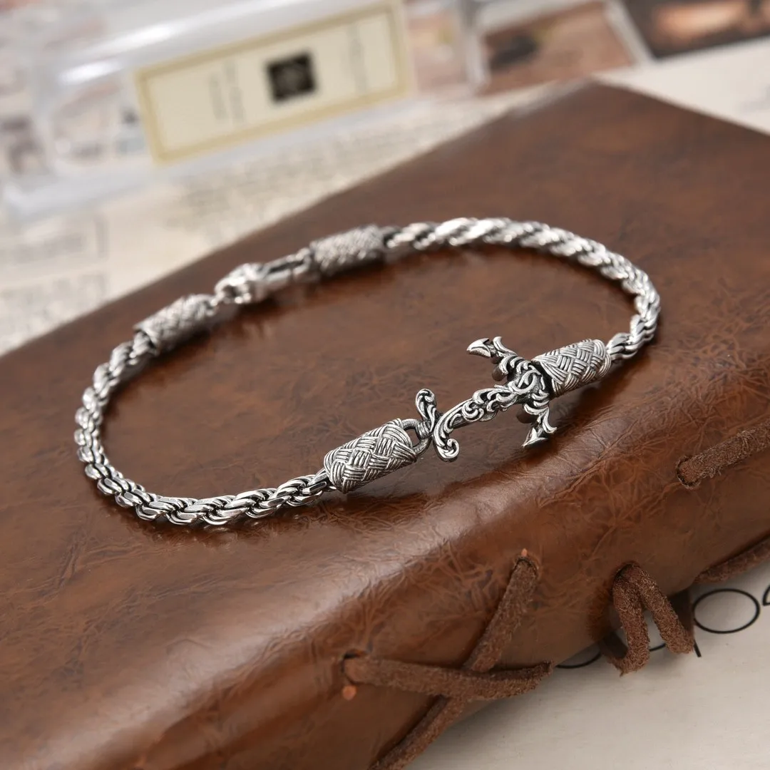 

Fashion s925 silver anchor braided bracelet men's distressed thai silver bracelet fashion trendy accessories silver jewelry