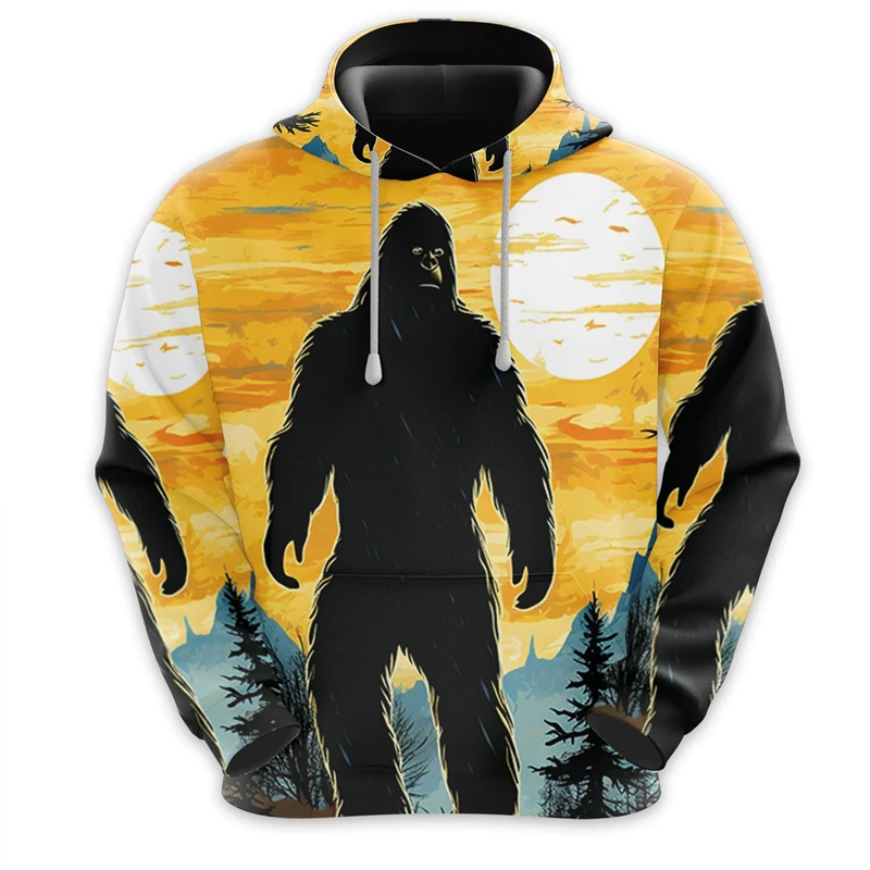 Fashion Bigfoot Graphic Hoodies For Men Casual Vintage 3D Orangutan Printed Kids Hooded Sweatshirt Loose Streetwear Pullovers