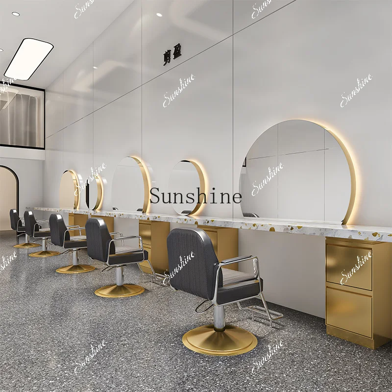 

Hair salon hair mirror with light simple water drop wall hanging LED touch makeup mirror TF