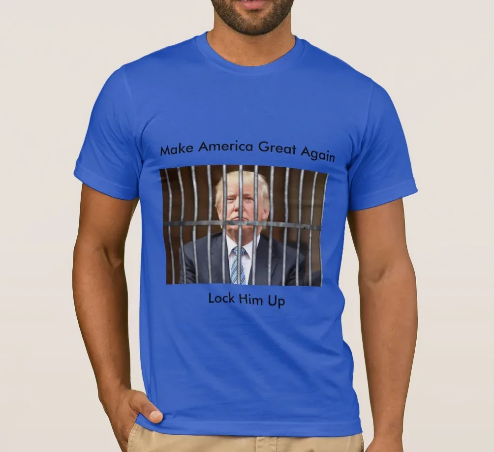 Trump Make America Great Again Lock Him Up T-Shirt 100% Cotton O-Neck Summer Short Sleeve Casual Mens T-shirt Size S-3XL