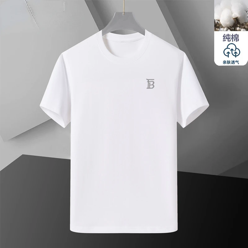 Short Sleeve T-Shirt Men's High-end Casual Cotton Crew Neck Loose Solid Color Printed T-shirt Top High Quality Trend 2024