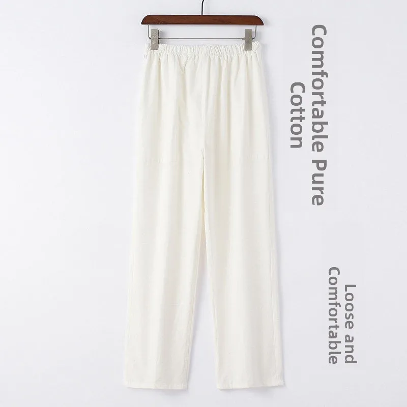 

Мужские повседневные брюки свободного кроя из чистого хлопка и конопли с эластичной резинкой на талии, для утренних тренировок, домашней носки, медитации, весенний сезон