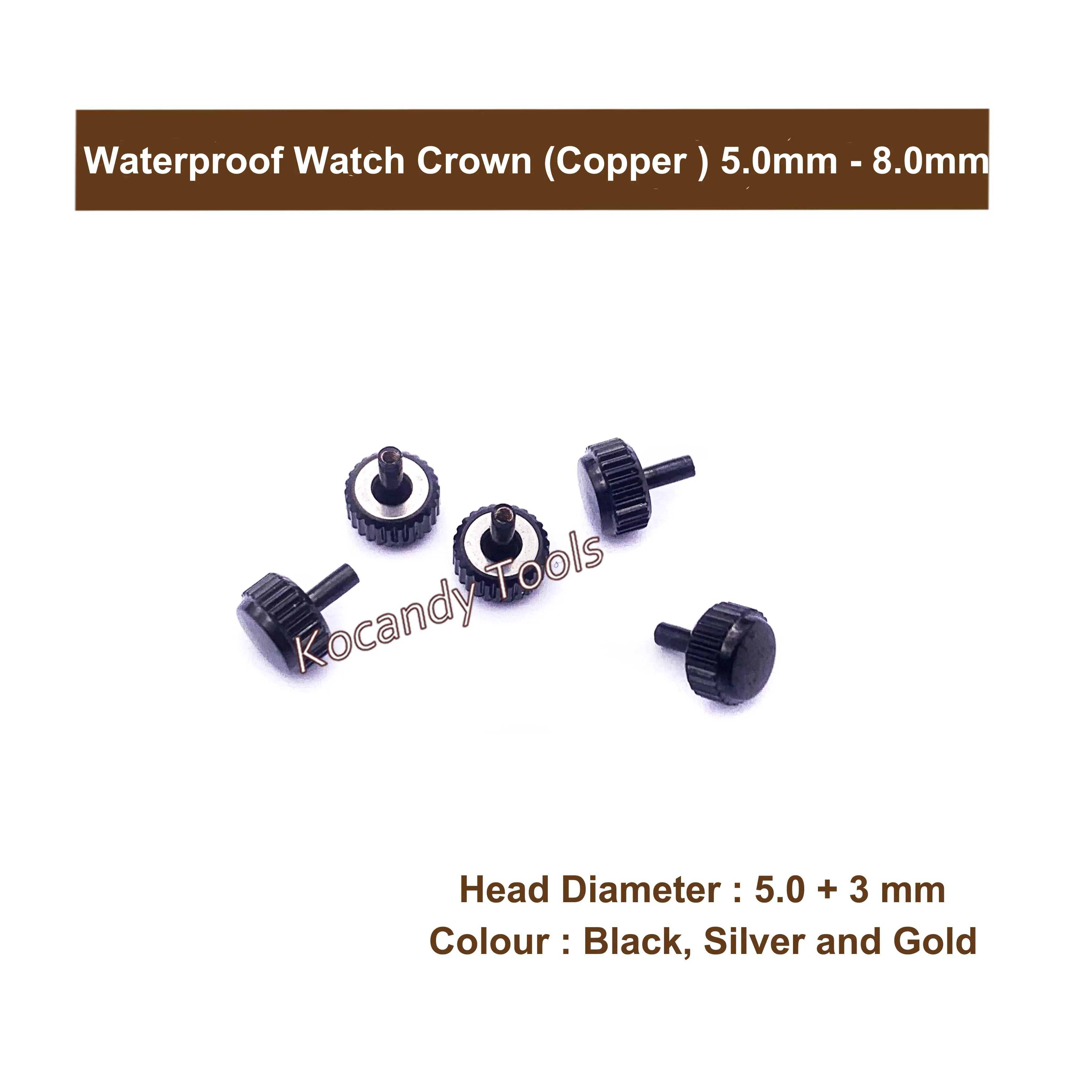 5.0mm - 8.0mm Waterproof Watch Crown for Watch Repair Parts and Replacement With Gold and Silver Colour