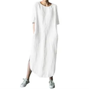 Vestido de maternidade solto de linho feminino grávida, roupa de gravidez, tops plus size, vestido de manga curta plissado 10 principais vendas pregnant qipao - №1