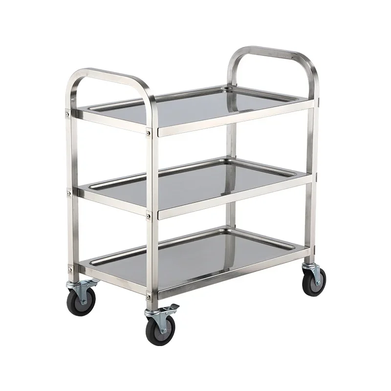 medium size square tube 3 tiers stainless steel 1.0mm food serving dish trolley cart for hotel and restaurant