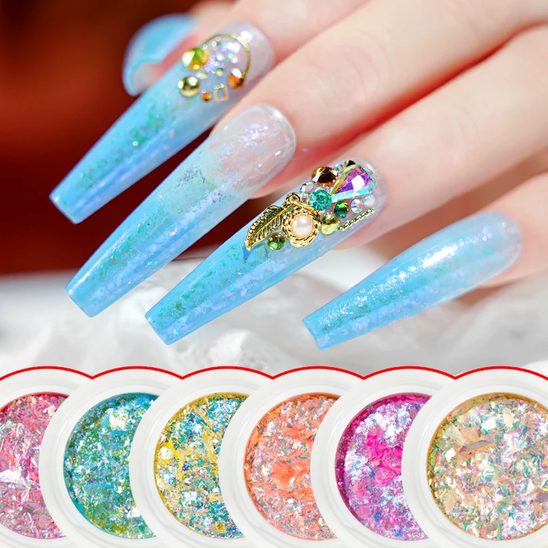 

Iridescent Flakes Slices Chrome Pigment Aurora Mermaid Nail Powder Dust Nail Powder Glitter Sequins Nail Art Decoration FT0178-