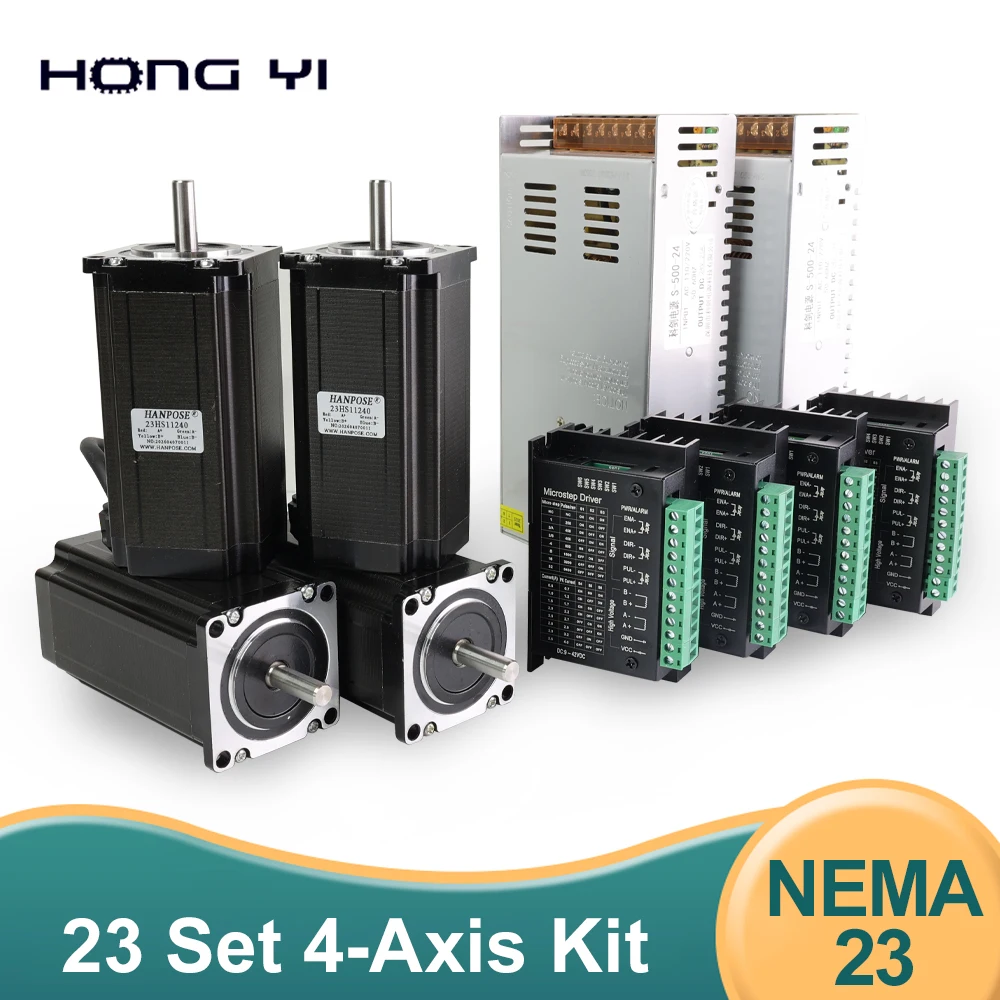 NEMA23 Stepper Motor 23HS11240 4-Axis Kit, 3 N·m High Torque, TB6600 Driver, Pulse-Controlled Open-Loop Motor, Mach3 Controller