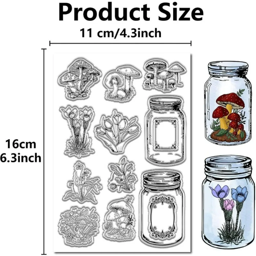 1pc Vintage Bottle Clear Rubber Stamp Glass Jar Plants Mushroom Flowers Transparent Silicone Seals Stamp Retro for Journaling