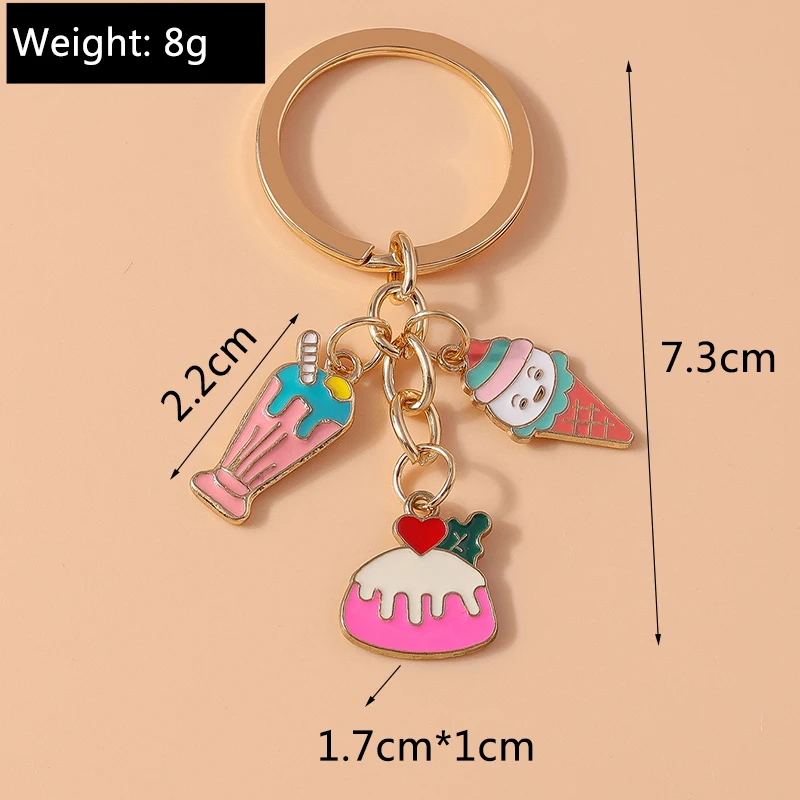 Niedlicher Lebensmittel-Schlüsselanhänger aus Emaille, Sommergetränk-Kuchen-Anhänger, Schlüsselringe für Damen und Herren, Auto-Schlüsselanhänger, Handtaschen-Anhänger, DIY-Zubehör – Detail 1