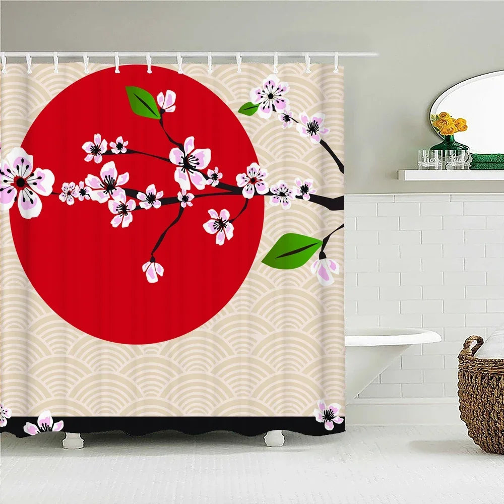 Japanese style Flower Birds Bathroom Curtain 3D Printed Cherry Blossom Pattern Shower Curtains Waterproof Fabric Home Decoration