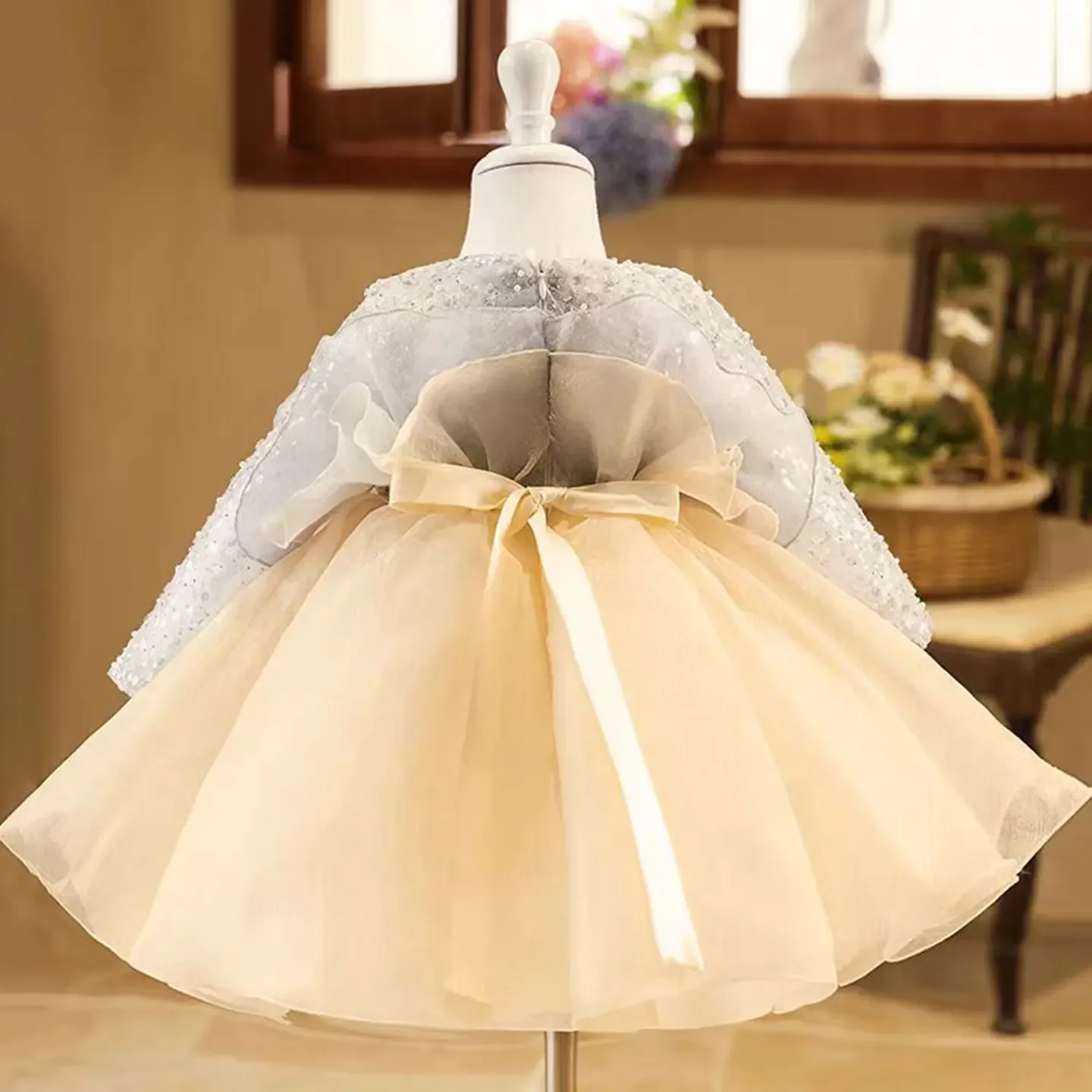 فستان فتاة شامجان رائع متدرج بأكمام طويلة للأميرة للأطفال الصغار لحفلات الزفاف وأعياد الميلاد الأولى وحفلات العطلات #4