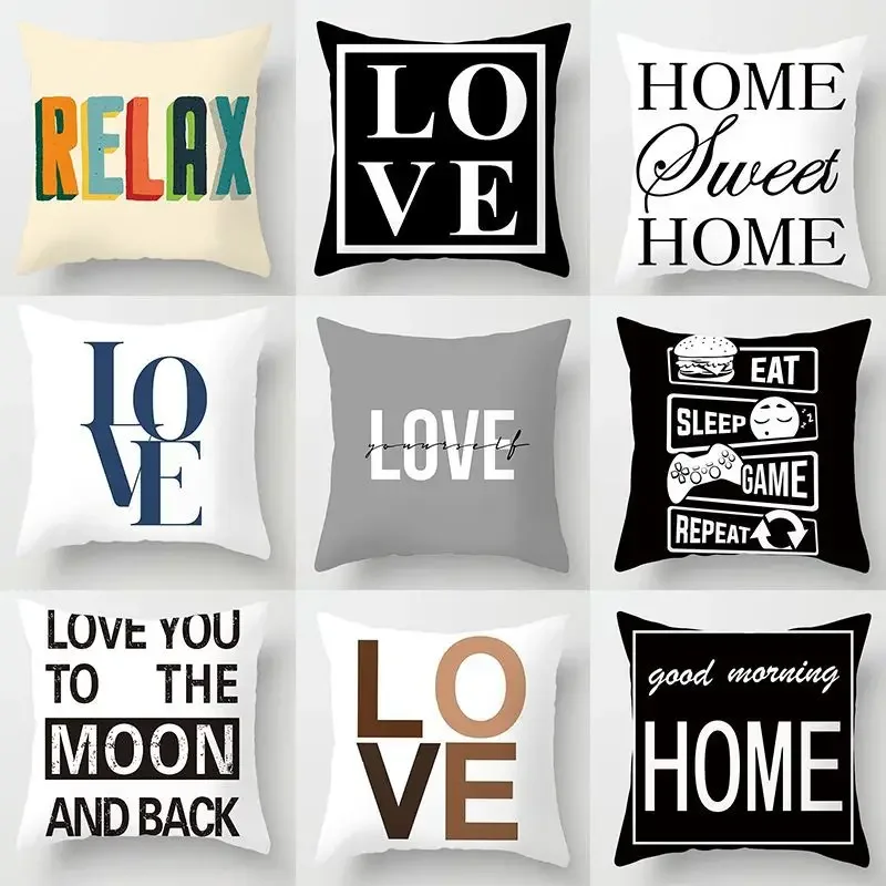 Gray White Black Letter Home Decoration Pillowcase Square Party Sofa Office Cushion Cover