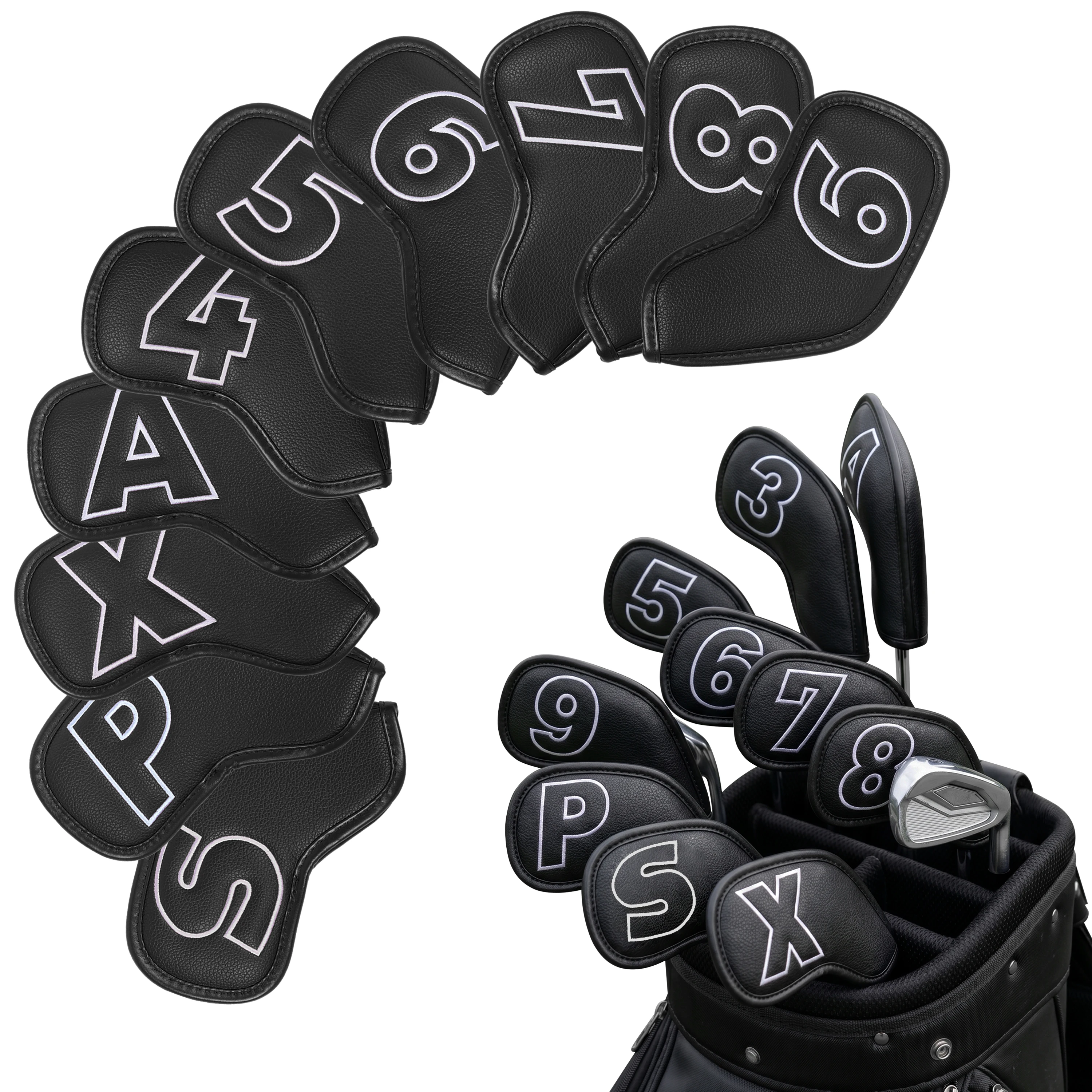 

Magnetic Closure Golf Iron Head Covers Set, Premium PU Leather Waterproof Club Protectors with Large Numbers