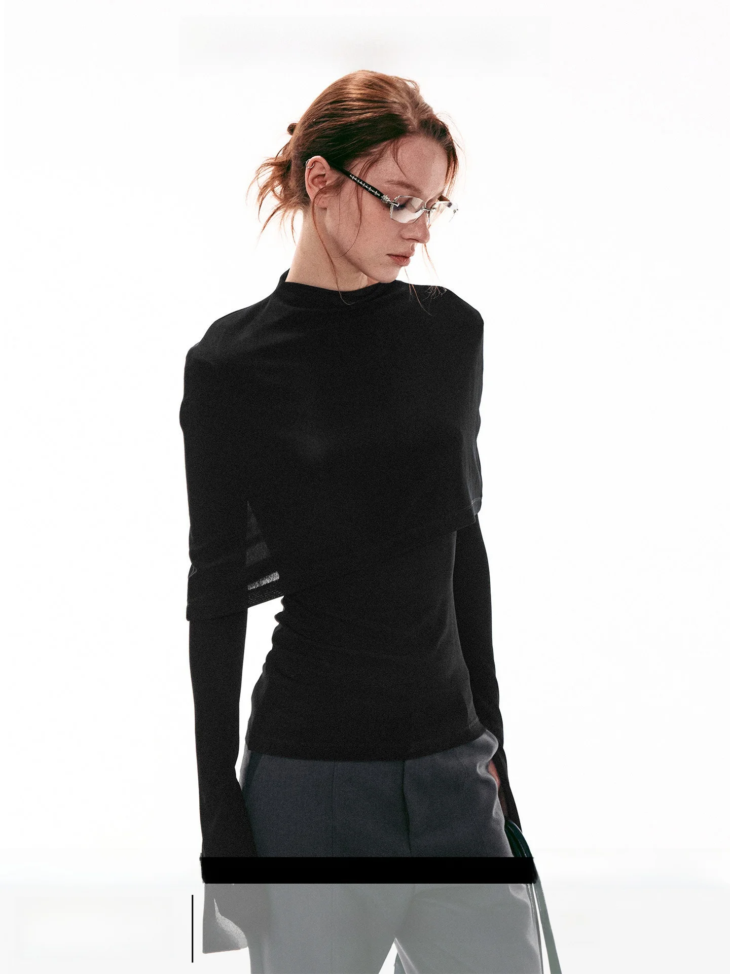 

Женская приталенная футболка из ацетата с длинным рукавом и французским воротником, весенняя коллекция, модная.