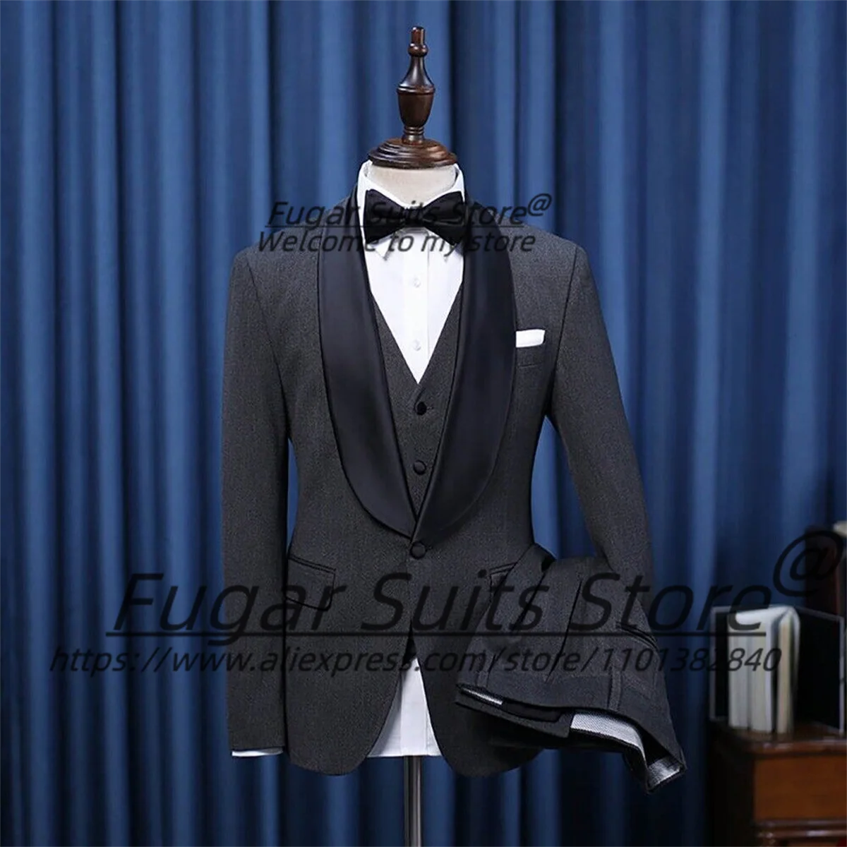 Handsome Black Wedding Formal Men Suits Slim Fit Shawl Lapel Groom Prom Tuxedos 2 Pieces Sets Elegant Male Blazers Ropa Hombre